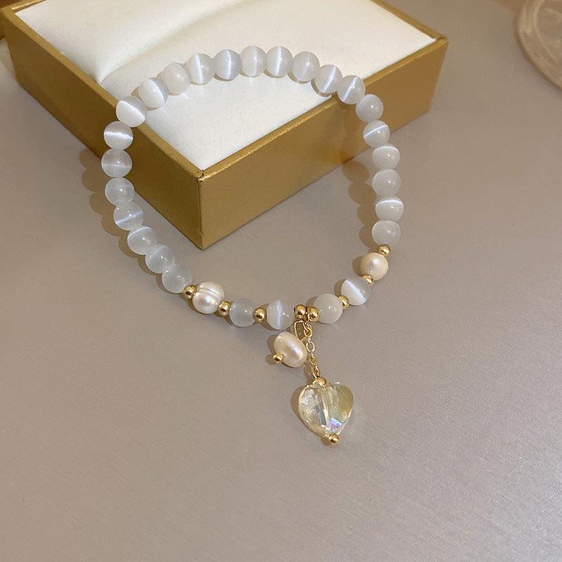 Wholesale Tide Elegant Pearl Crystal Jade Double Circle Bracelet Niche Personality Bracelet Fashion High Sense Bracelet